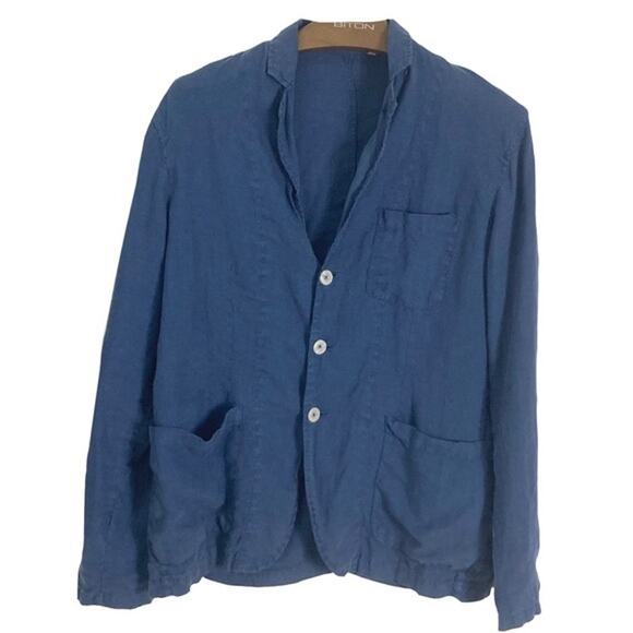 BOGGI MILANO Blazer Jacket Men XXL Linen Navy 3-Pearl-Button Pocket Long-Sleeve - Picture 1 of 7